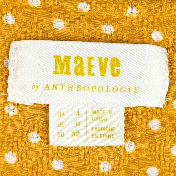 Maeve by Anthropologie Yellow/White Polka Dot ShortSleeve ButtonDown Retro Top-0 - Picture 3 of 5